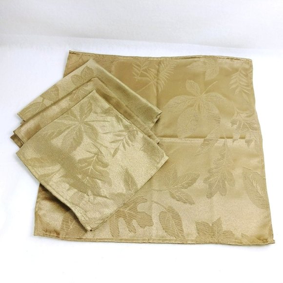 Napkin Embossed Leaf Print 4 Piece Gold - Picture 3 of 5